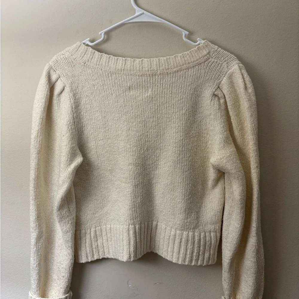Maeve Anthropologie Cream Cropped Knit Sweater Size Small Cozy Boho - Picture 4 of 9
